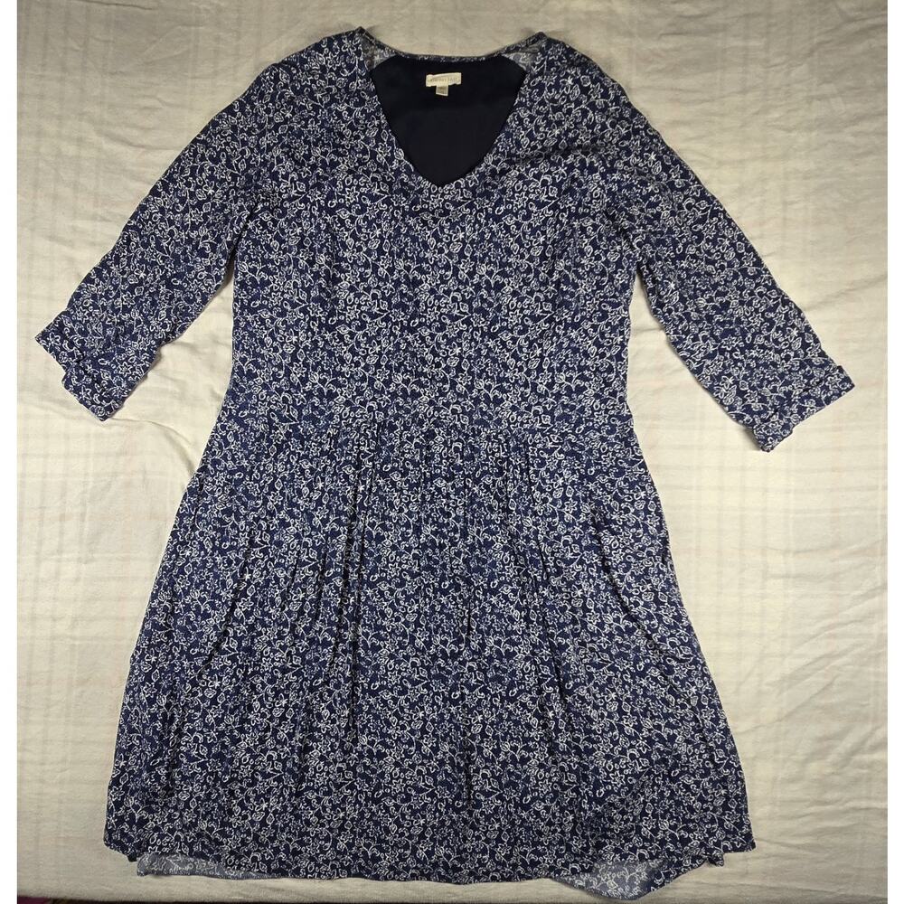 Garnet Hill Bohemian Pocket Detail Dress Ditsy Floral Drop Waist Blue White 10